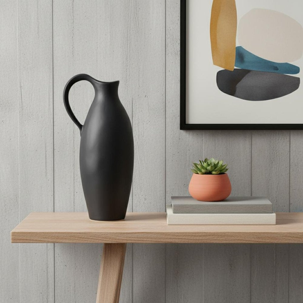 15" Black Ceramic Bud Jug Vase