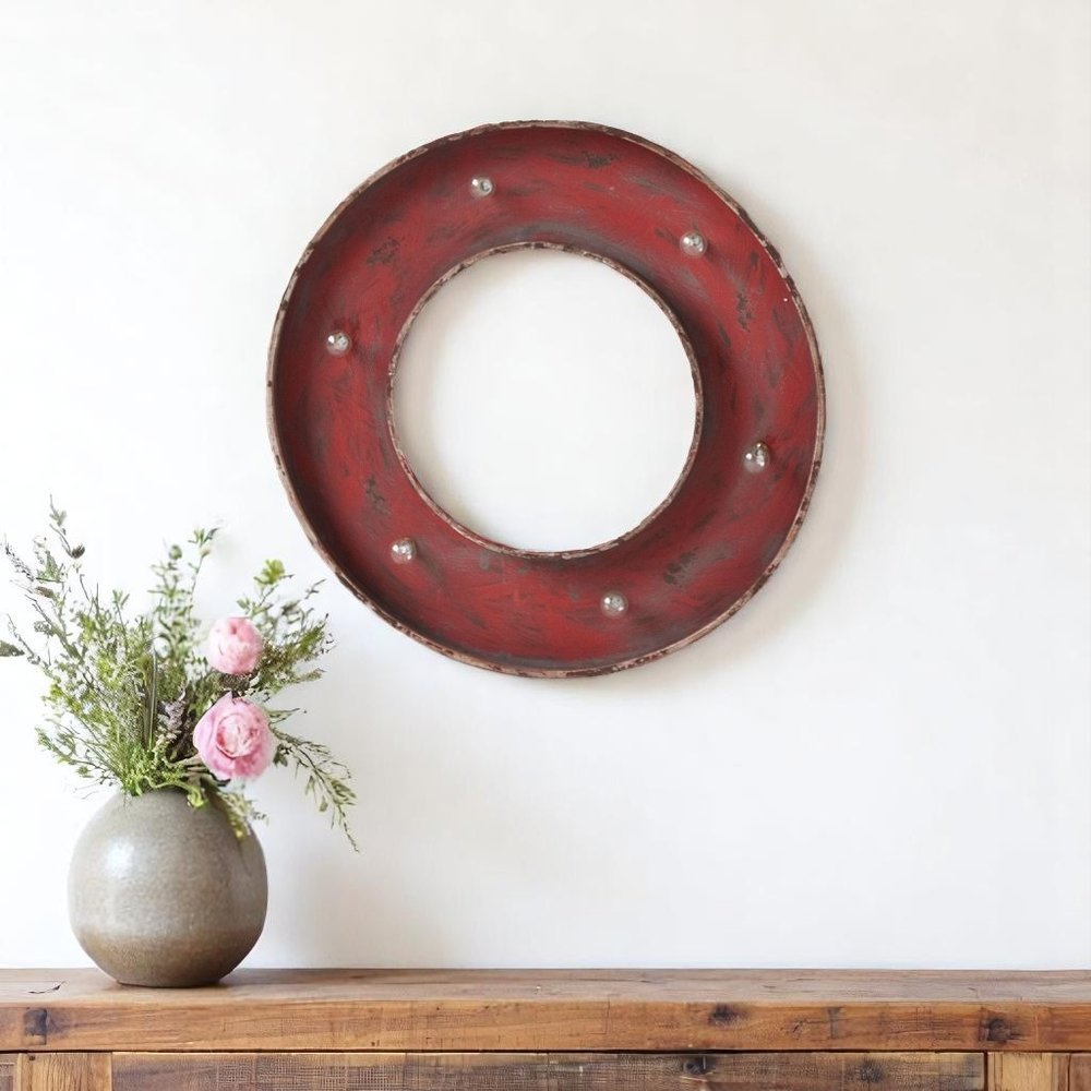 Abaco I 17" X 17" Red Metal Circle Hanging Dimensional Sculpture