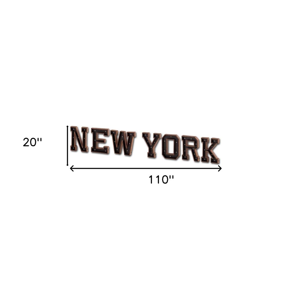 Archera "New York" 110" X 20" Black And Brown New York Metal Wall Decor