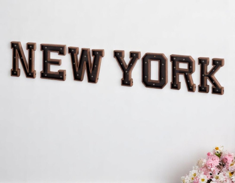 Archera "New York" 110" X 20" Black And Brown New York Metal Wall Decor