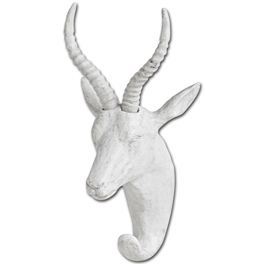 Dugaleon VII White Ibex Coat Hook 12" X 6" White Ibex Resin Hanging Dimensional Sculpture With Hooks