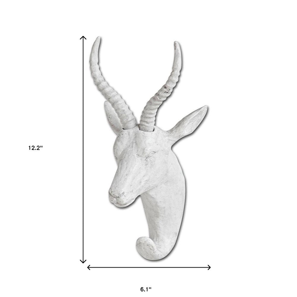 Dugaleon VII White Ibex Coat Hook 12" X 6" White Ibex Resin Hanging Dimensional Sculpture With Hooks
