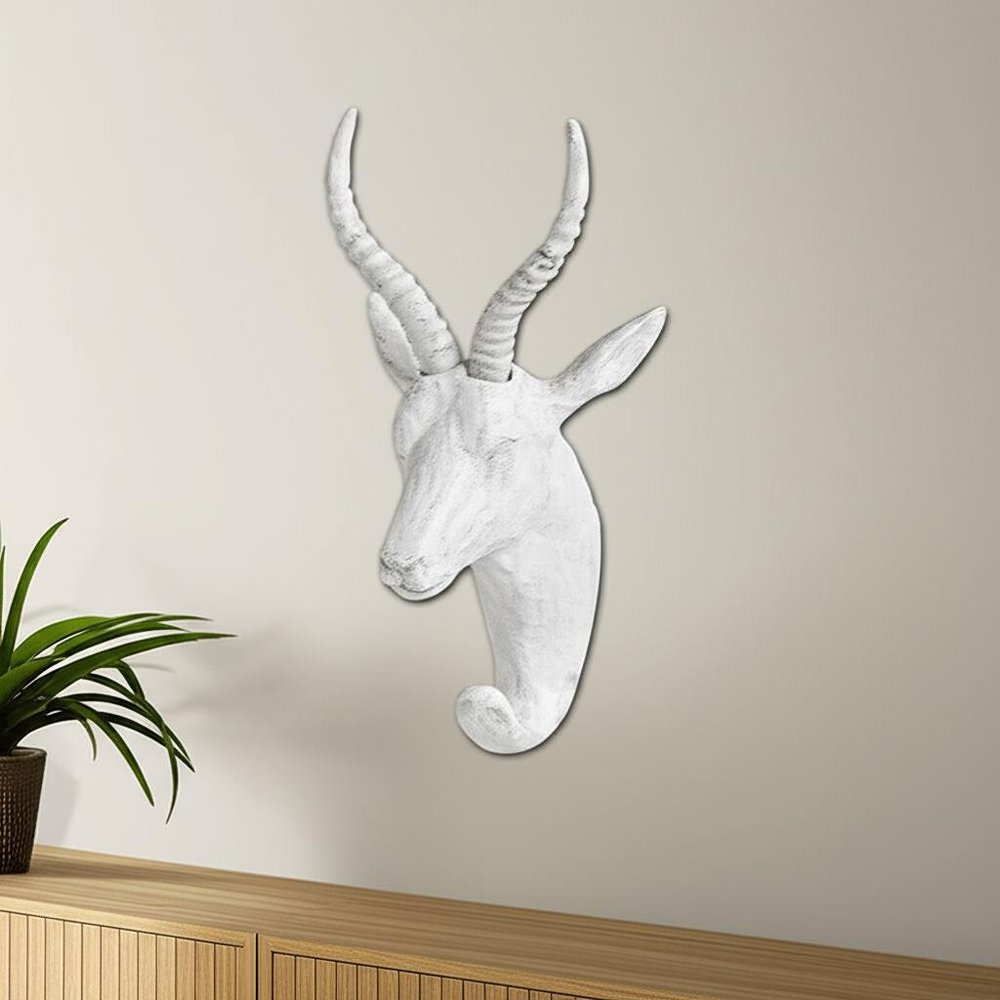 Dugaleon VII White Ibex Coat Hook 12" X 6" White Ibex Resin Hanging Dimensional Sculpture With Hooks