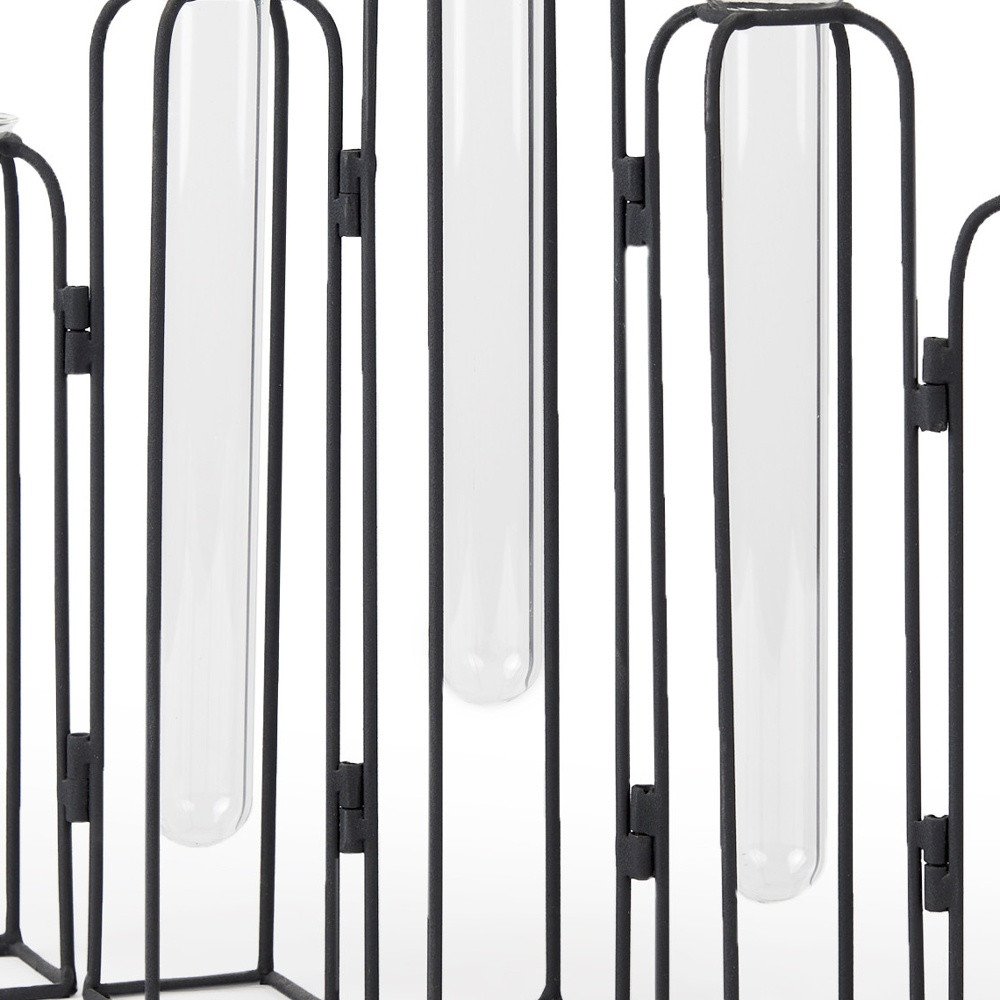 11" Black And Clear Glass And Metal Table Vase