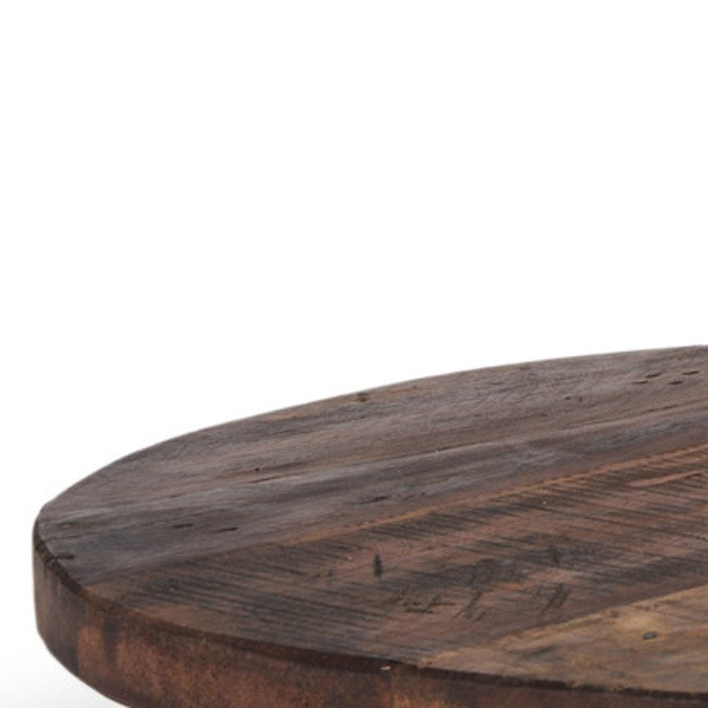 Set of Two Brown Reclaimed Wood Handmade Round Riser Trays