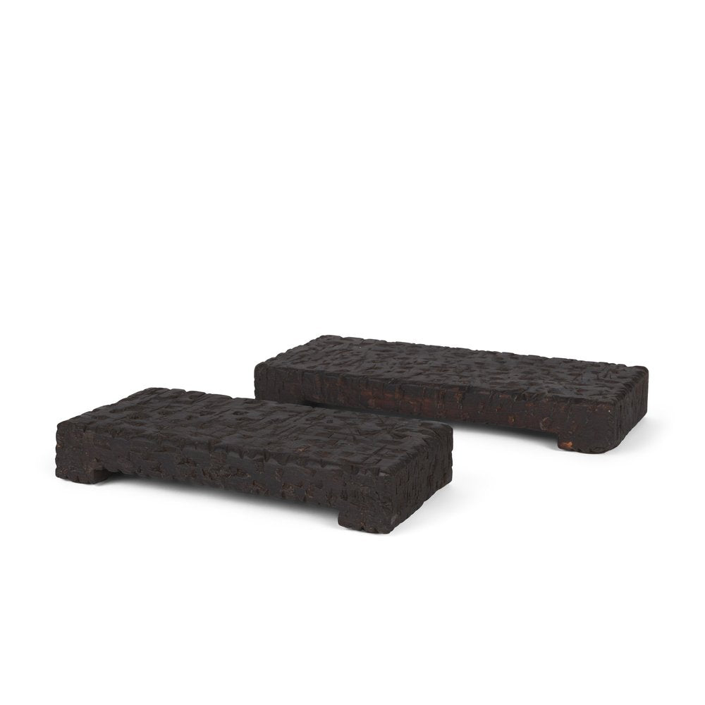 Set of Two Brown Wood Handmade Serving Tray