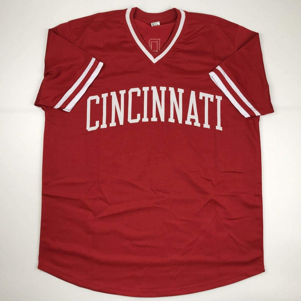 Autographed/Signed Barry Larkin Cincinnati Red Baseball Jersey JSA COA