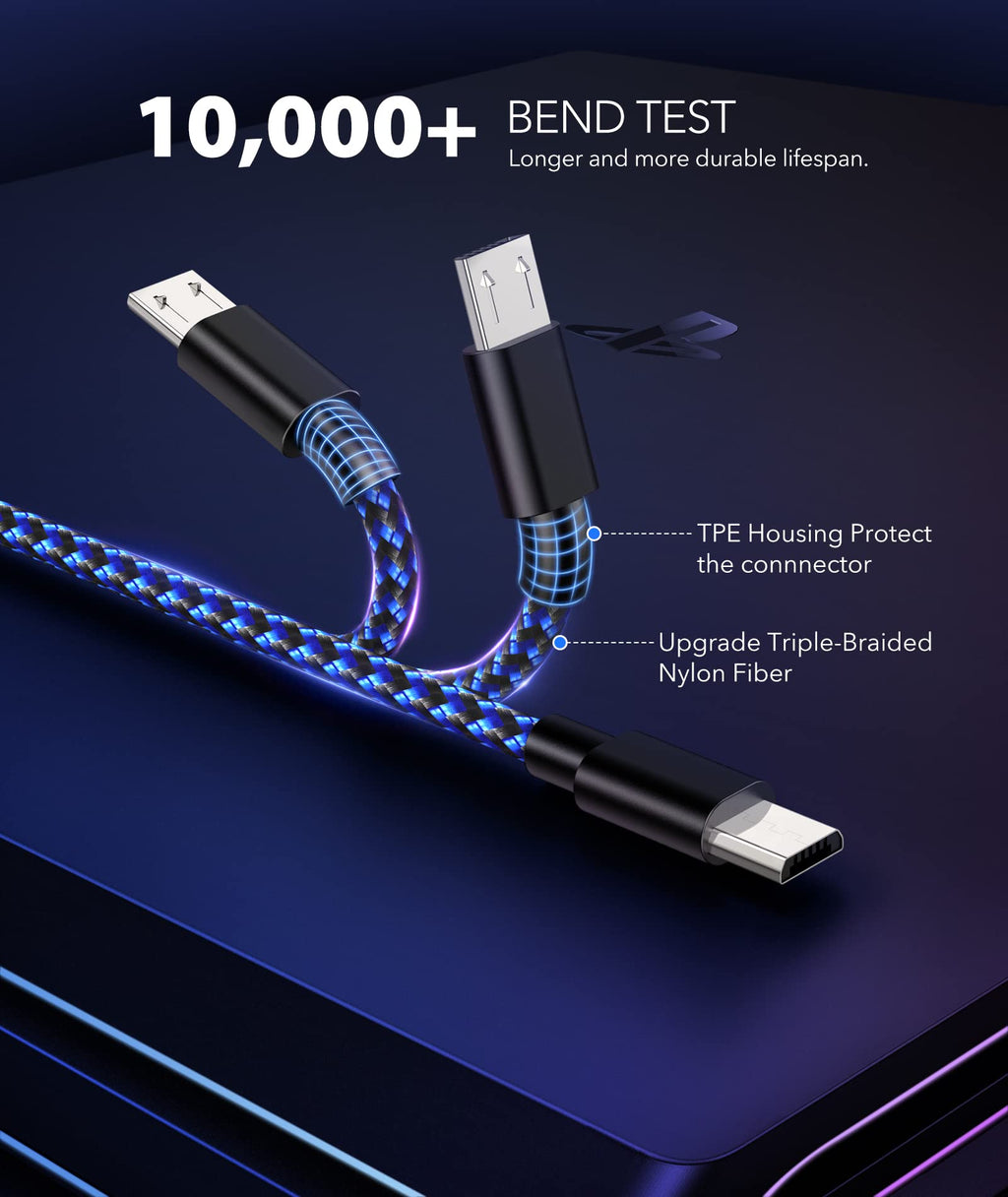 PS4 Controller Charger 4 Cables 10ft Nylon Braided Micro USB Charging Cable