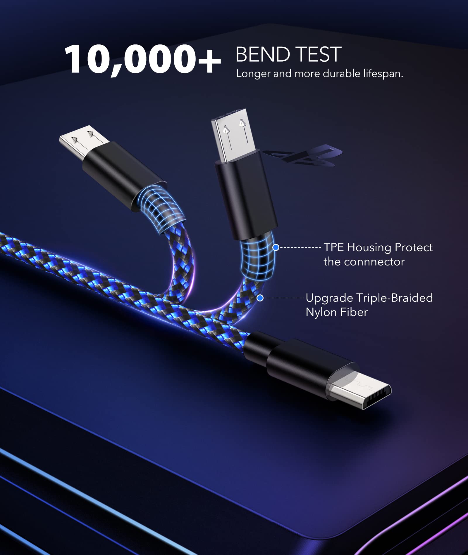 PS4 Controller Charger 4 Cables 10ft Nylon Braided Micro USB Charging Cable