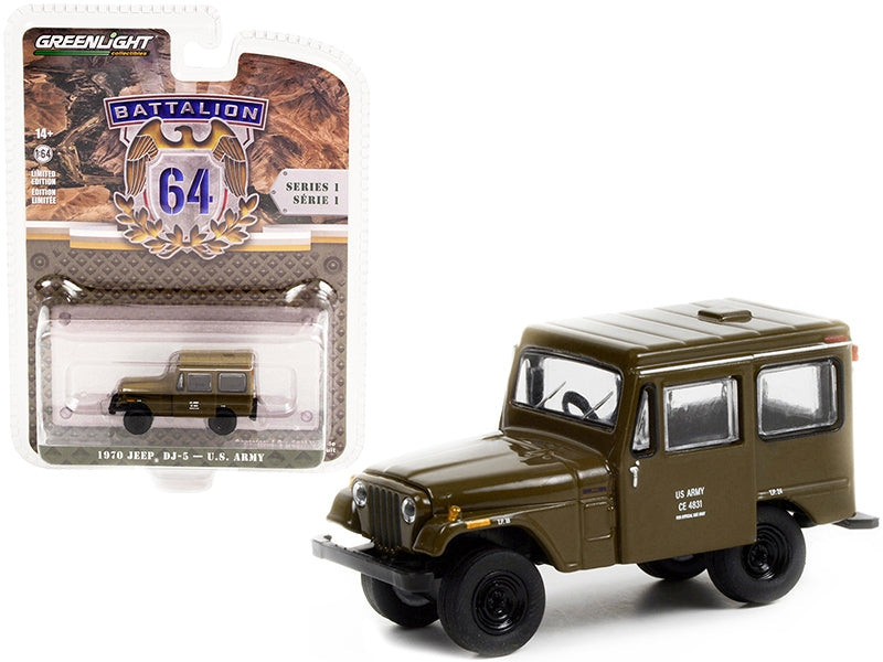 1970 Jeep DJ-5 Military Green U.S. Army "Battalion 64" Release 1 1/64 Diecast Model Car by Greenlight