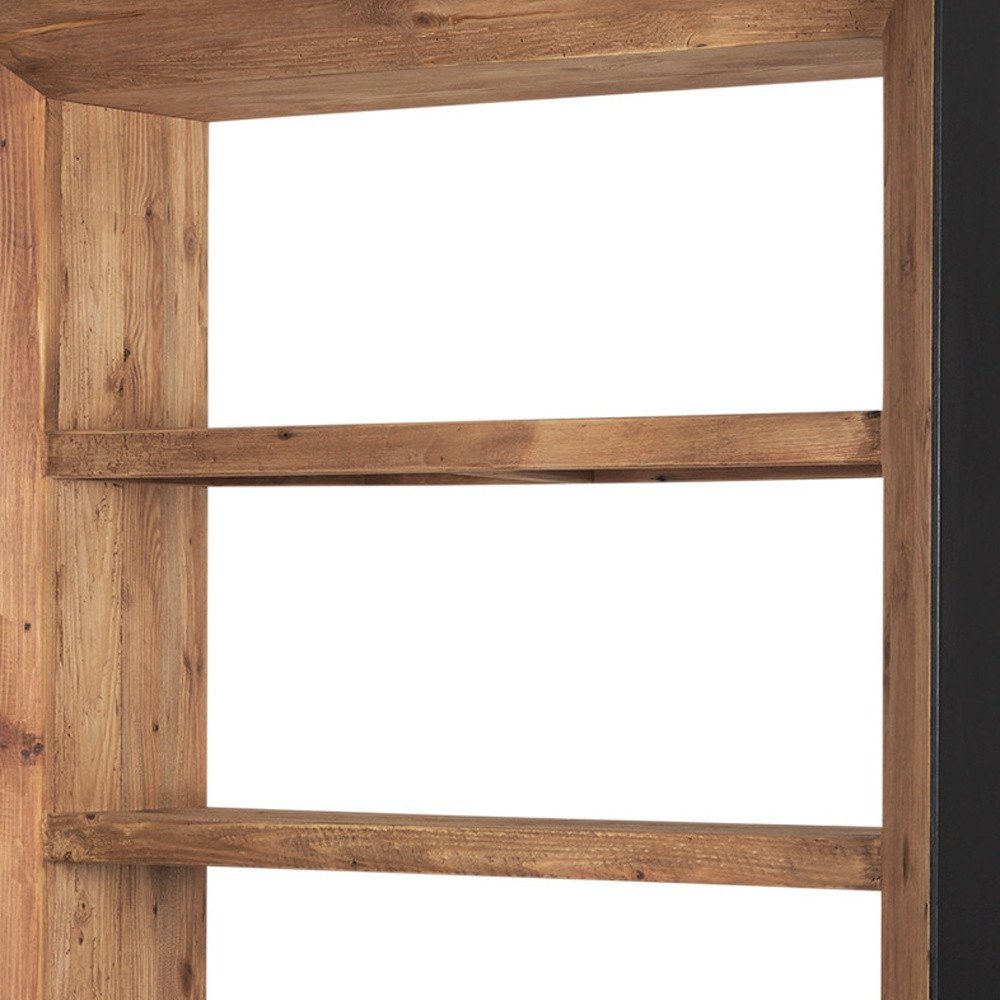 72" Black And Natural Distressed Solid Wood Three Tier Bookcase