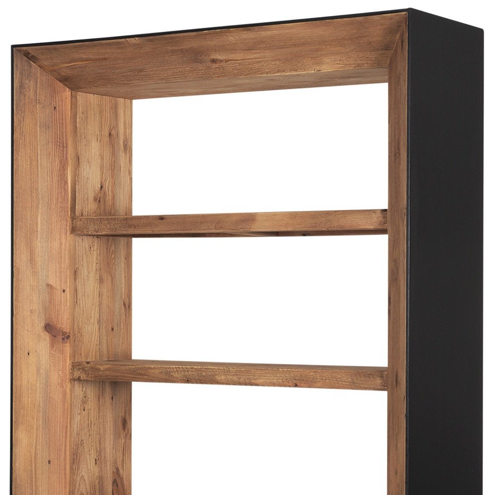 72" Black And Natural Distressed Solid Wood Three Tier Bookcase