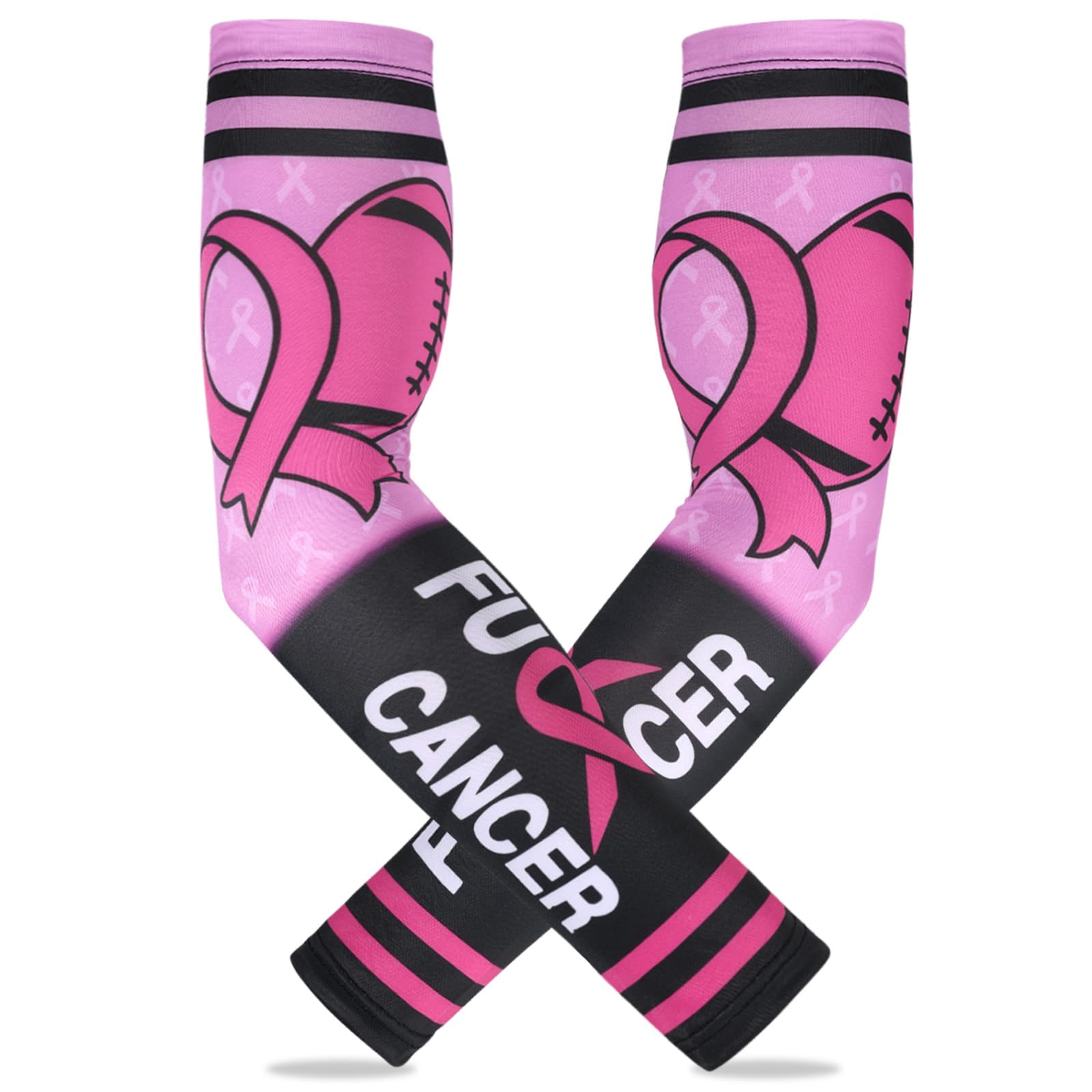 PABOBIT Breast Cancer Awareness Pink Ribbon Arm Sleeves Football 1 Pair Size
