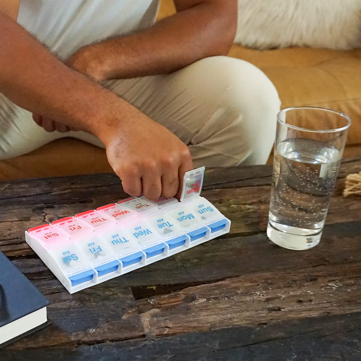 Push Button (7-Day) Pill Case, Medicine / Vitamin Organizer, 2 Times a Day AM/PM