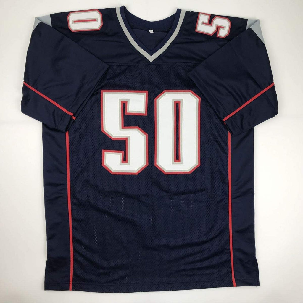 Autographed/Signed Mike Vrabel New England Blue Football Jersey Beckett BAS COA