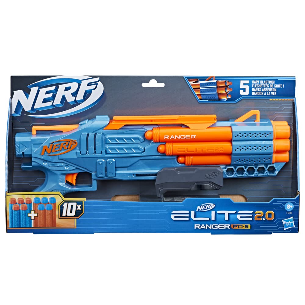 Hasbro Nerf Elite 2.0 Ranger PD-5 Toy Dart Blaster with 5 Barrels and 10 Elite Darts
