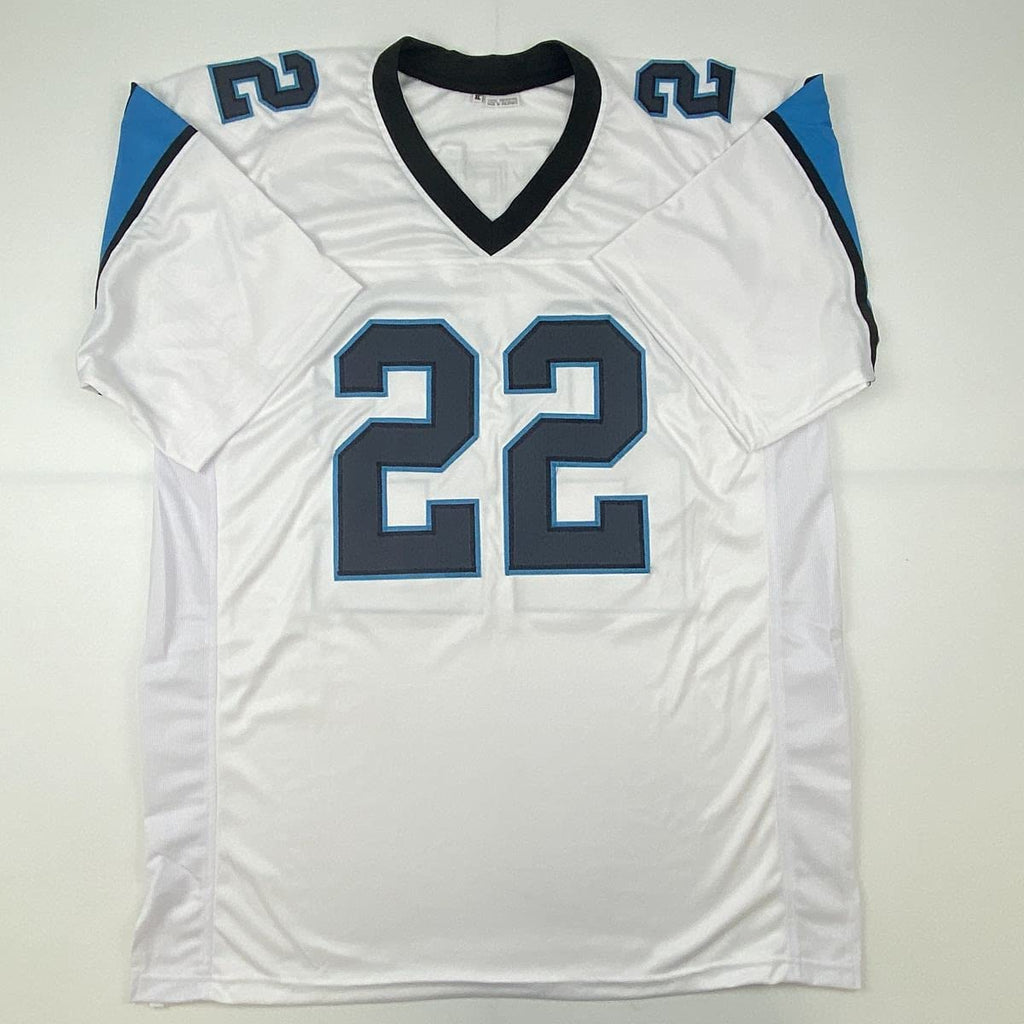 Autographed/Signed Christian McCaffrey Carolina White Football Jersey Beckett BAS COA
