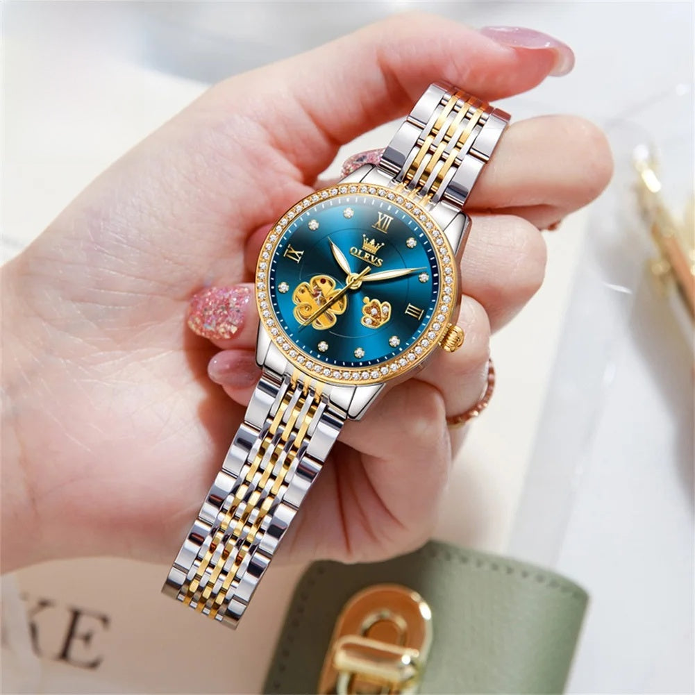 Women's Automatic Flower Skeleton Watch Jubilee Bracelet