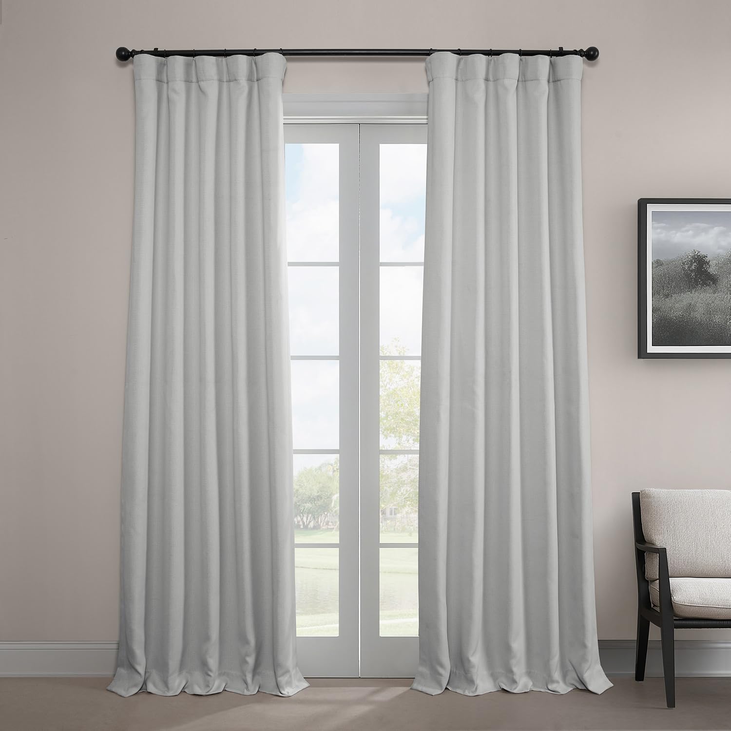 Faux Linen Room Darkening Curtains - 1 Panel, 50W X 96L, Color Oyster