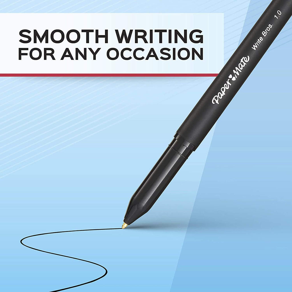 60-pack - Paper Mate Ballpoint Black Ink Pens, Write Bros., Medium Point (1.0mm)