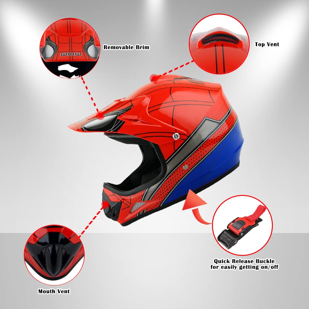 WOW Youth Kids Motocross BMX MX ATV Dirt Bike Helmet Spider Green Size Large