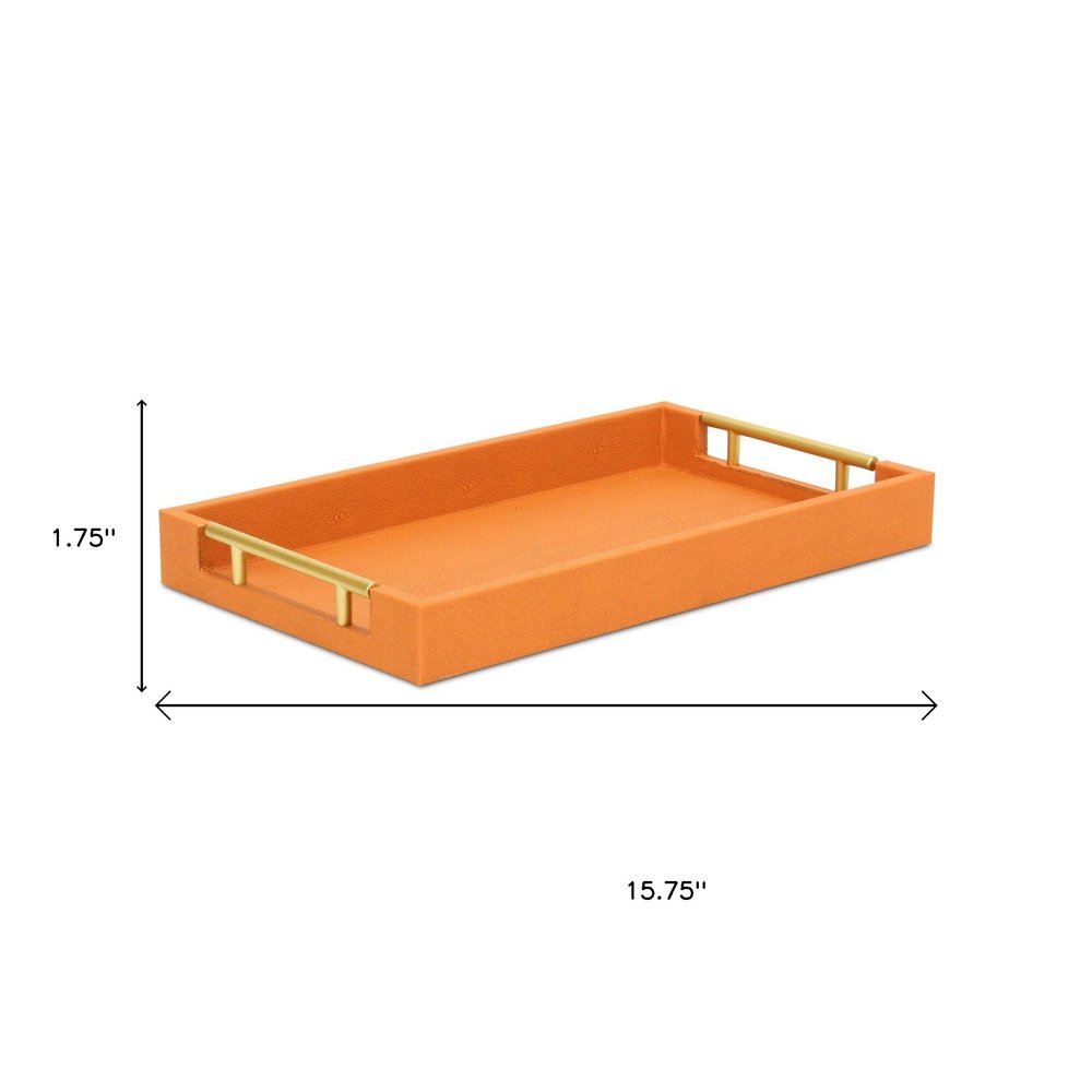 16" Orange And Gold Faux Shagreen Handmade Serving Tray With Handles