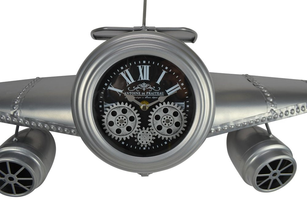 34" Silver And Black Metal Silent Analog Exposed Gear Novelty Wall Clock