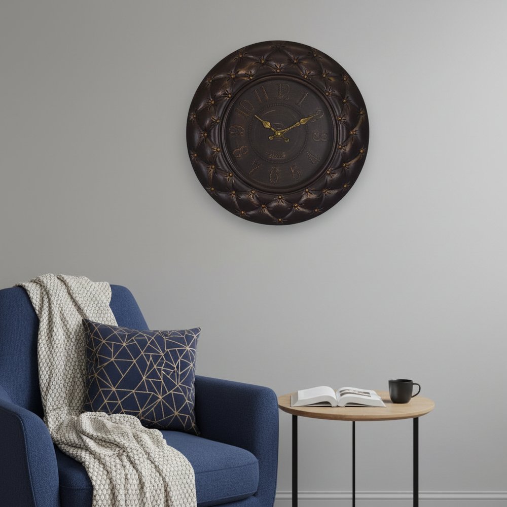 20" Brown And Gold Heavy Duty Plastic Silent Analog Round Wall Clock