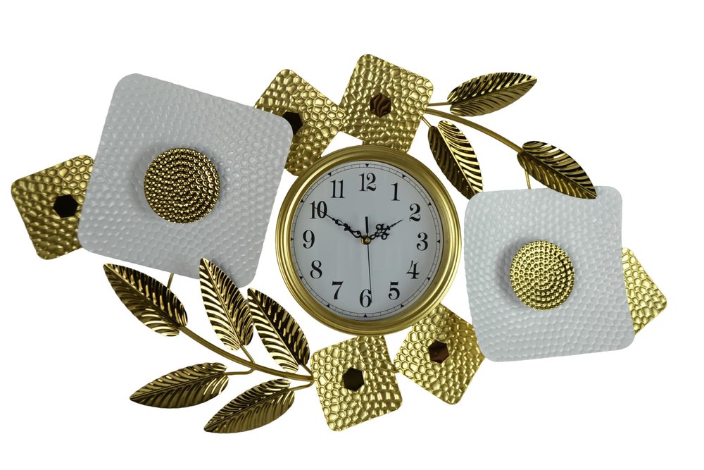 37" Gold And White Metal Silent Analog Floral Oval Wall Clock