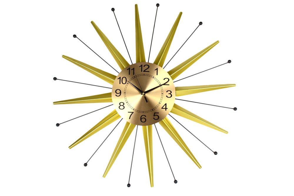 28" Gold And Black Metal Silent Analog Starburst Wall Clock