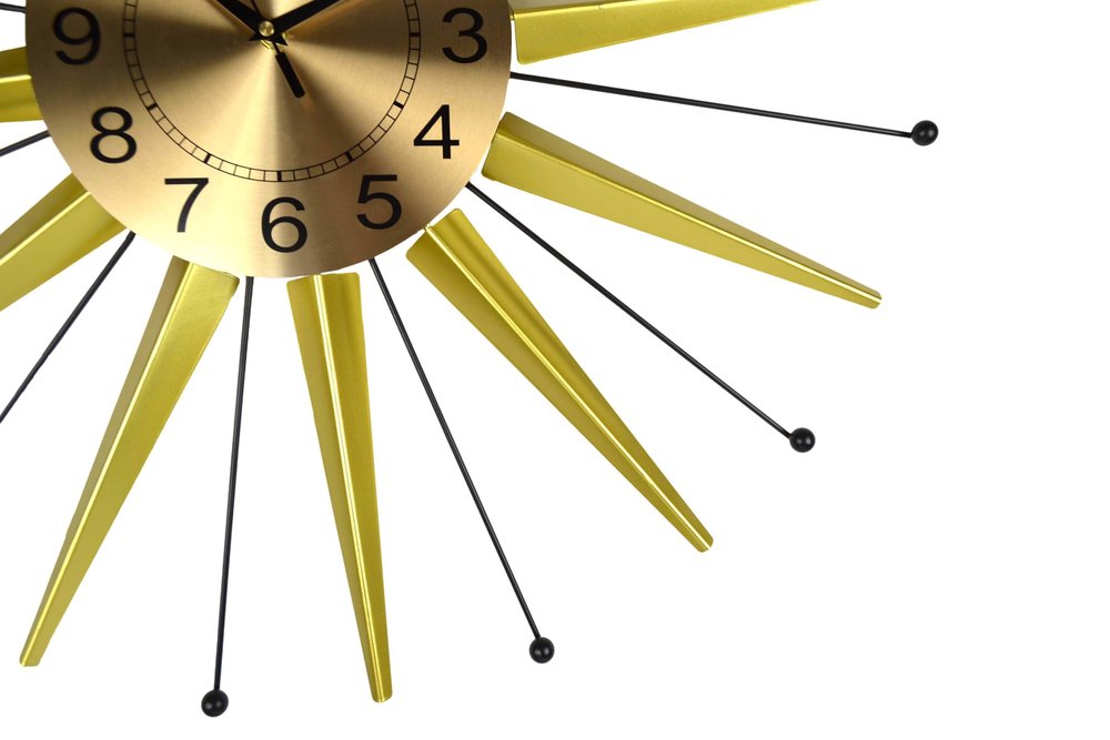 28" Gold And Black Metal Silent Analog Starburst Wall Clock