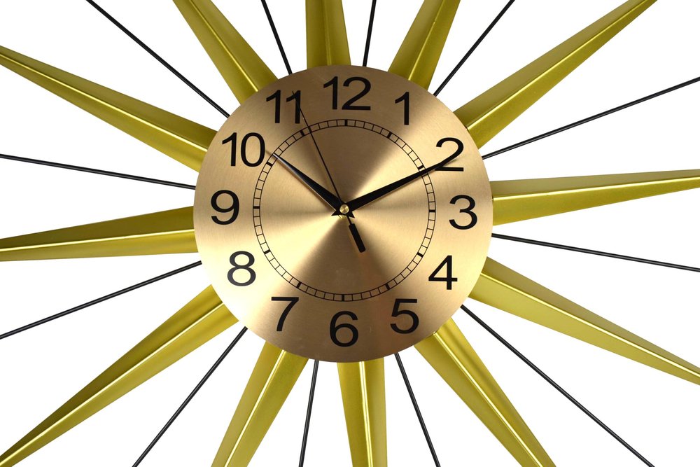 28" Gold And Black Metal Silent Analog Starburst Wall Clock