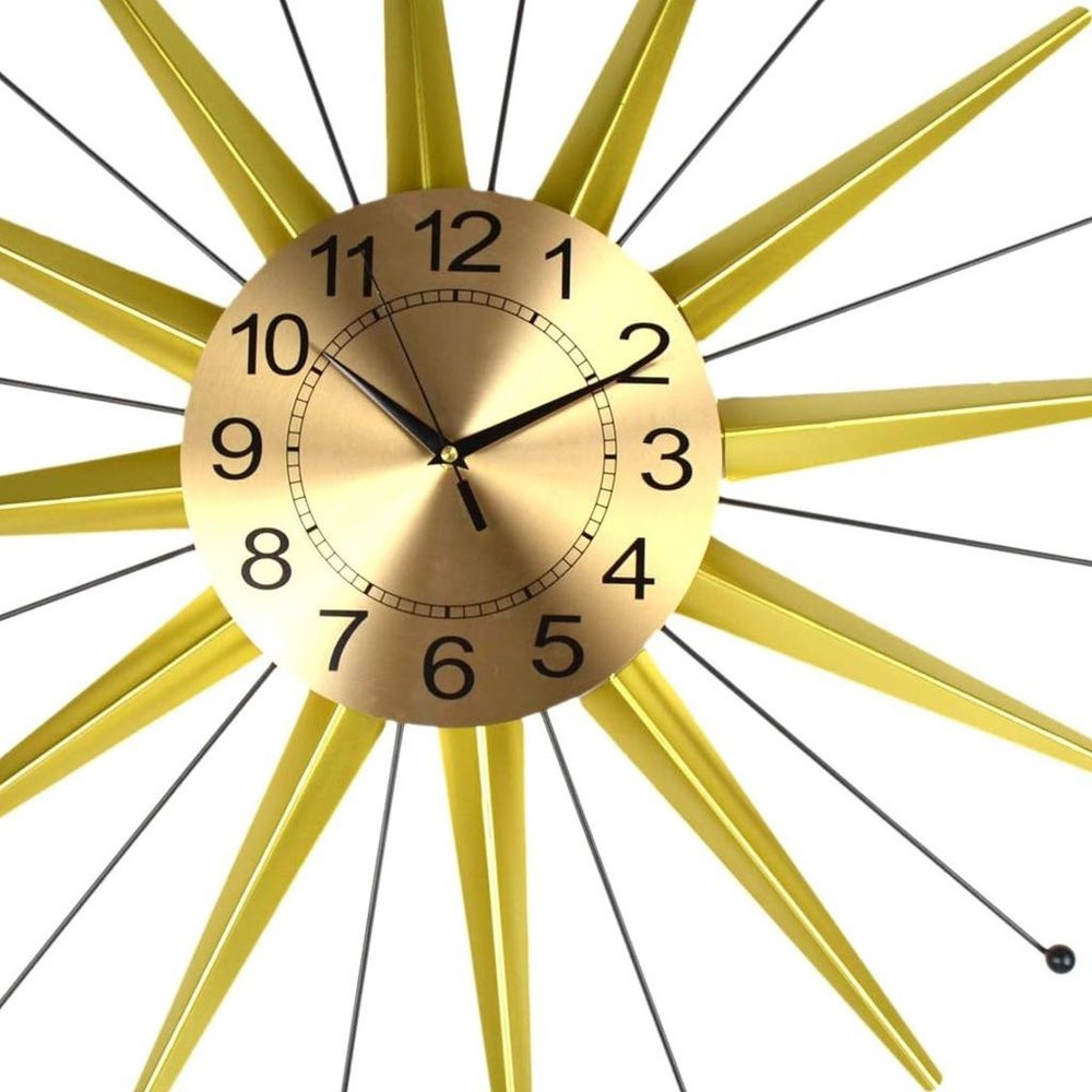28" Gold And Black Metal Silent Analog Starburst Wall Clock