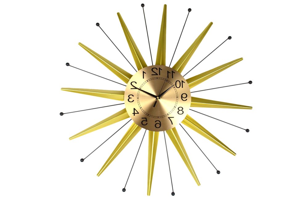 28" Gold And Black Metal Silent Analog Starburst Wall Clock
