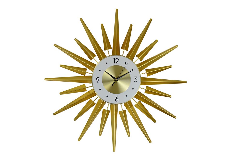 27" Gold And White Metal Silent Analog Sunburst Wall Clock