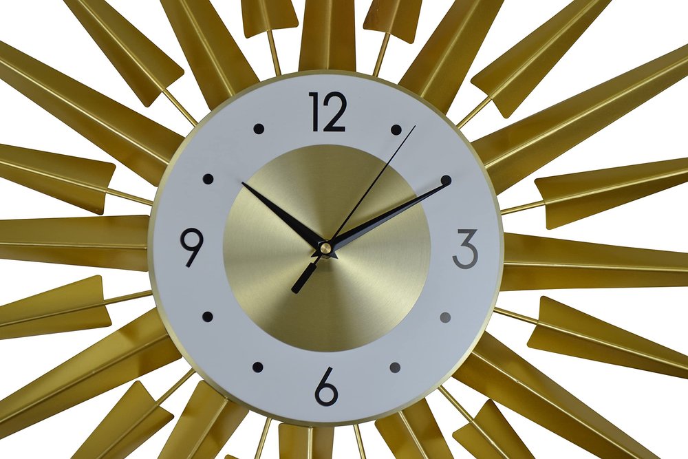 27" Gold And White Metal Silent Analog Sunburst Wall Clock