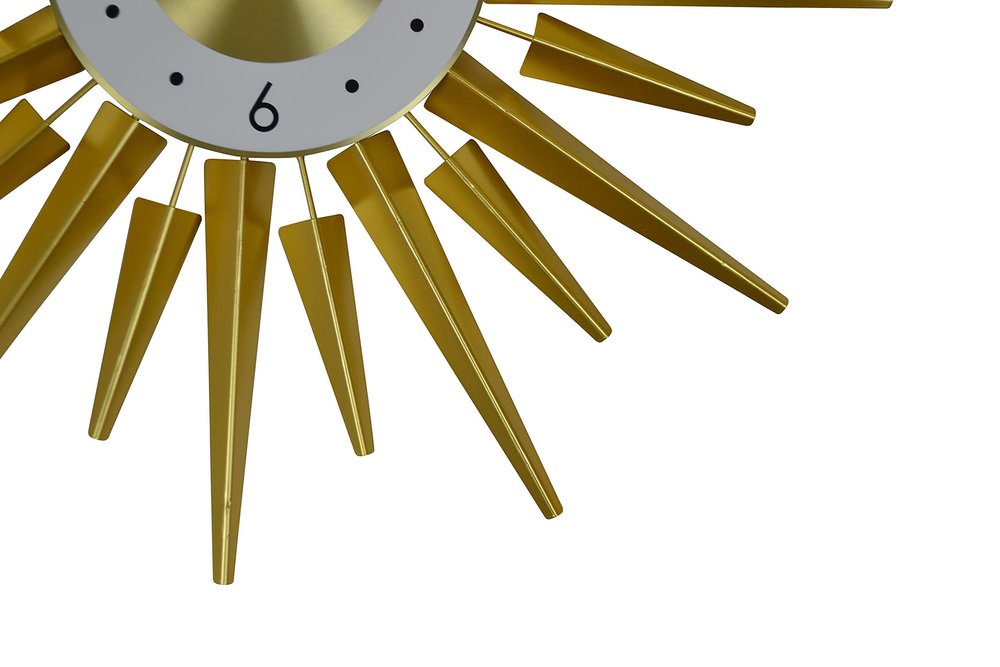 27" Gold And White Metal Silent Analog Sunburst Wall Clock