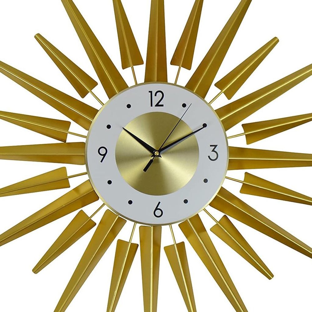 27" Gold And White Metal Silent Analog Sunburst Wall Clock