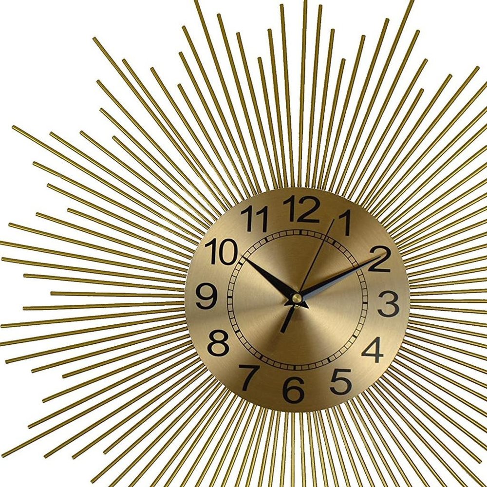20" Gold And Black Metal Silent Analog Sunburst Wall Clock