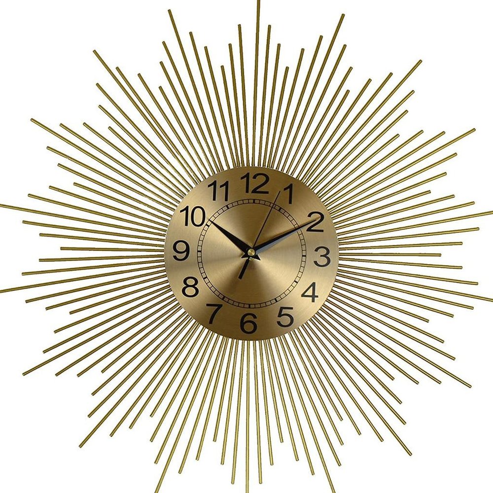 20" Gold And Black Metal Silent Analog Sunburst Wall Clock