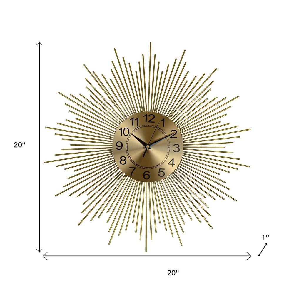 20" Gold And Black Metal Silent Analog Sunburst Wall Clock