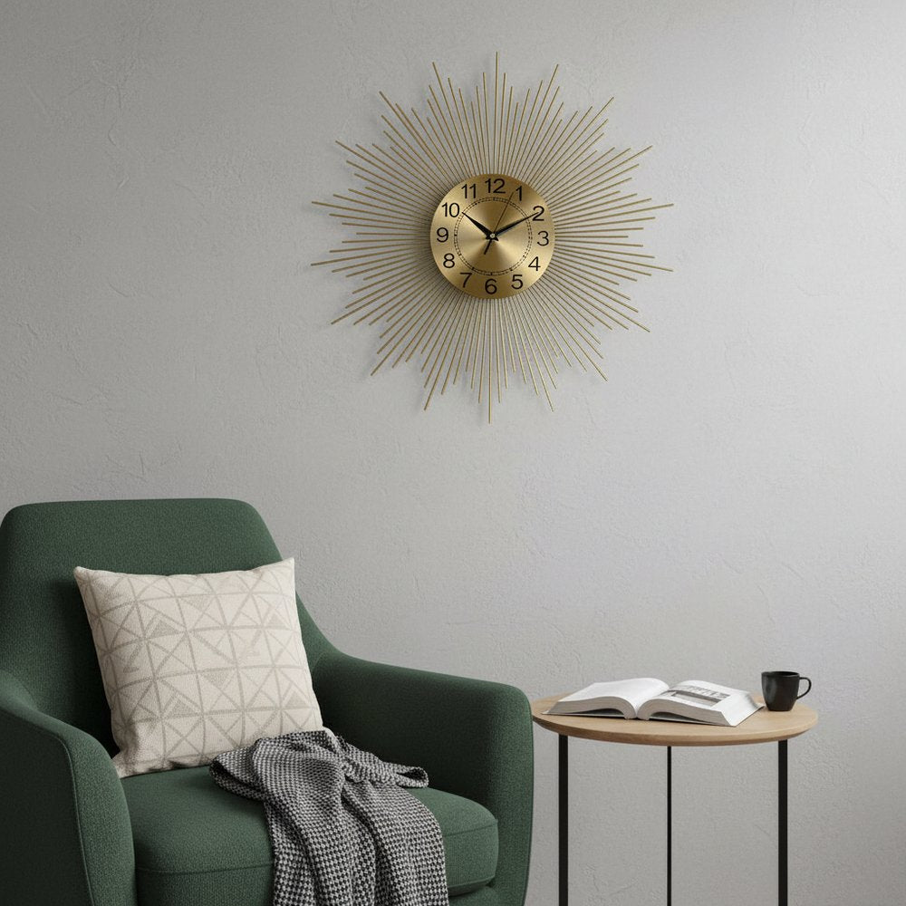 20" Gold And Black Metal Silent Analog Sunburst Wall Clock