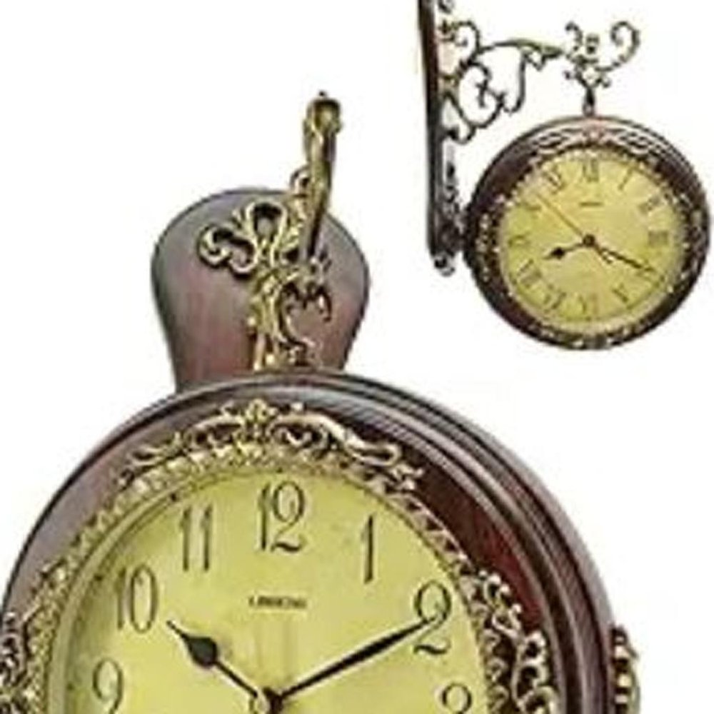 13" Brown Gold And Yellow Resin and Wood Silent Analog Ornate Round Wall Clock