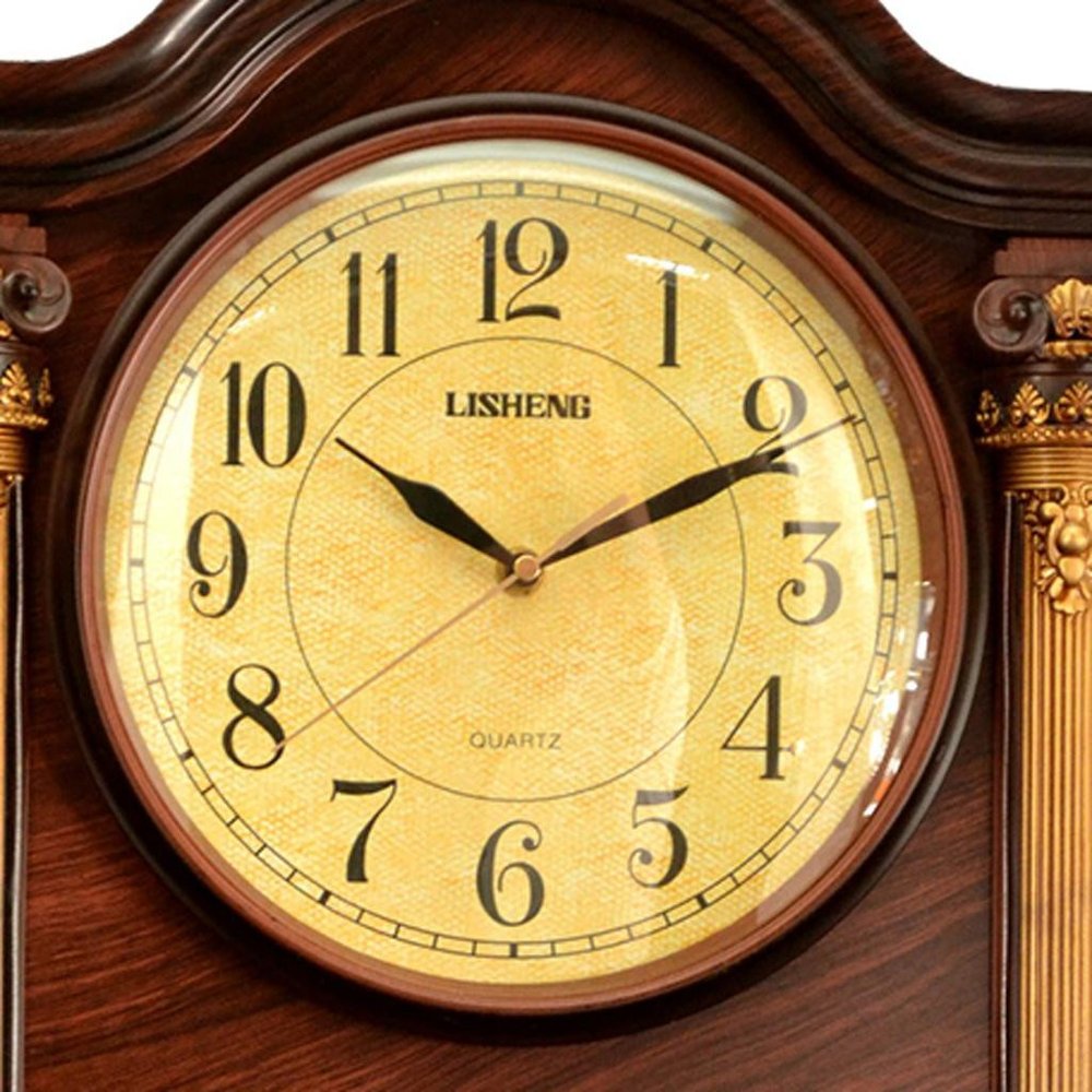 15" Brown And Gold Resin Silent Analog Ornate Wall Clock