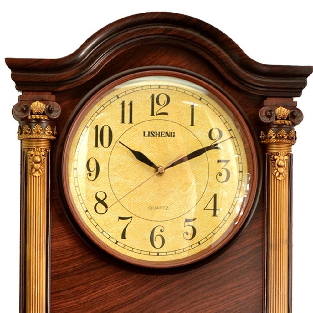 15" Brown And Gold Resin Silent Analog Ornate Wall Clock