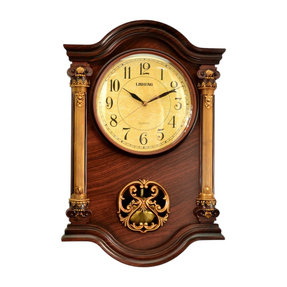 15" Brown And Gold Resin Silent Analog Ornate Wall Clock