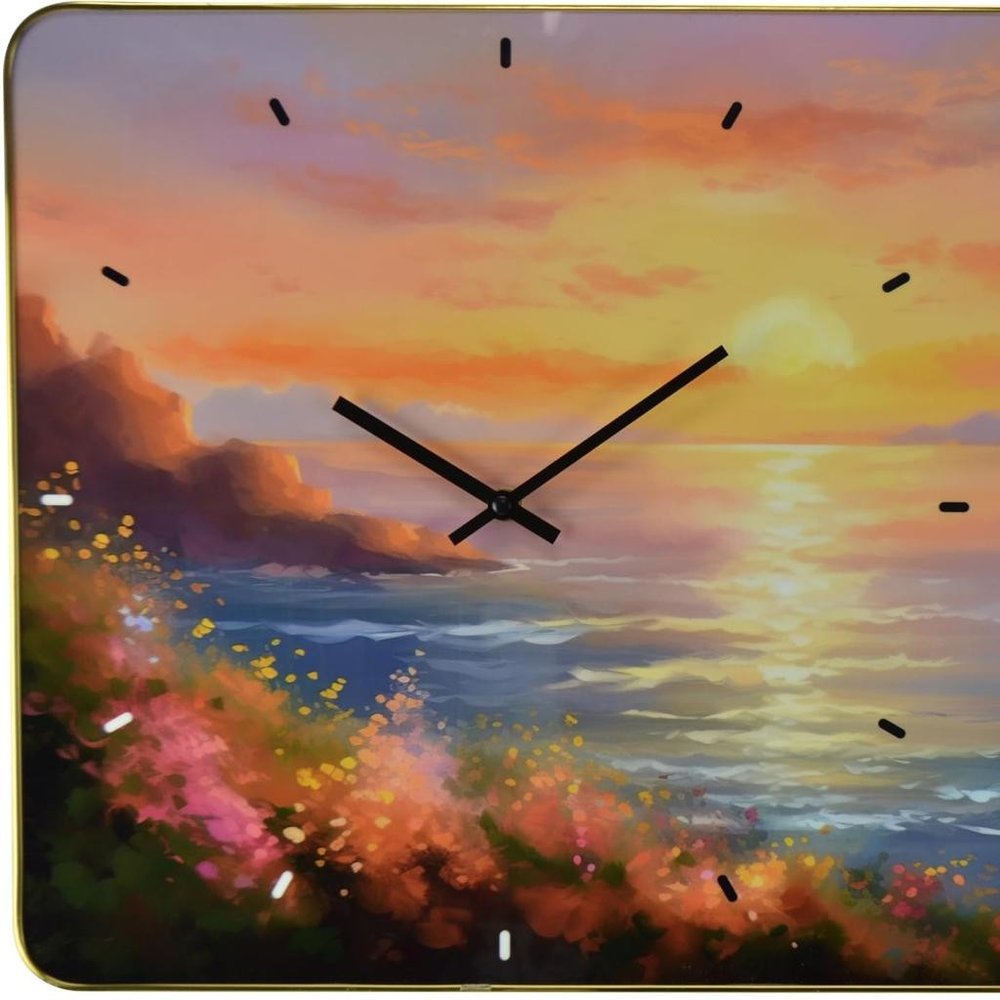 24" Yellow Blue And Orange Solid Wood Silent Analog Wall Clock