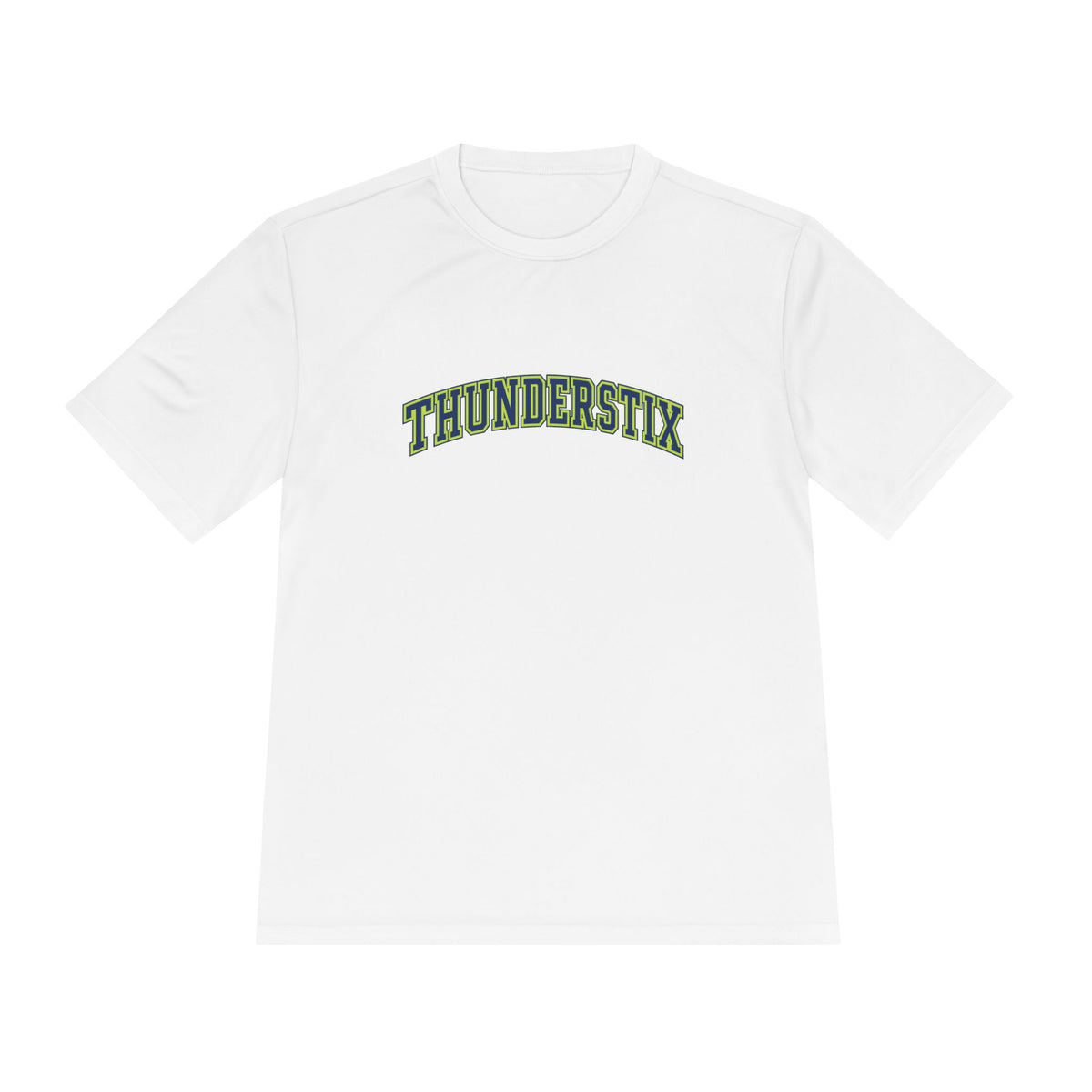 Thunderstix Athletic Tee — Yellow-Green Logo Moisture-Wicking Shirt