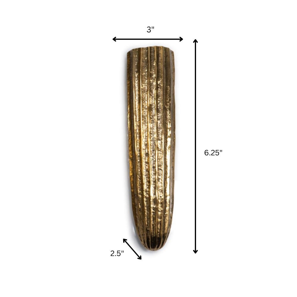 18" Antiqued Gold Ribbed Aluminum Wall Vase