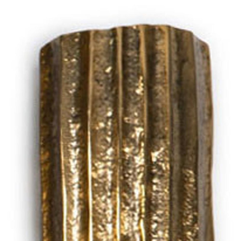 18" Antiqued Gold Ribbed Aluminum Wall Vase